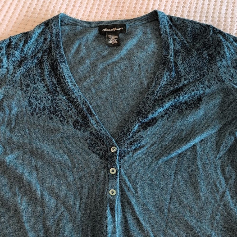 Eddie Bauer Teal Cardigan Sweater Angora Blend - Picture 11 of 11